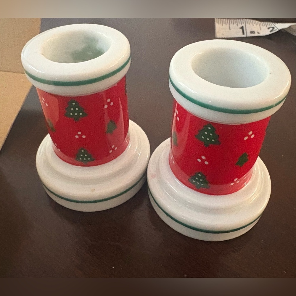 Vintage Candlestick Holder Set Ceramic Taper Candle Holders Christmas NEW